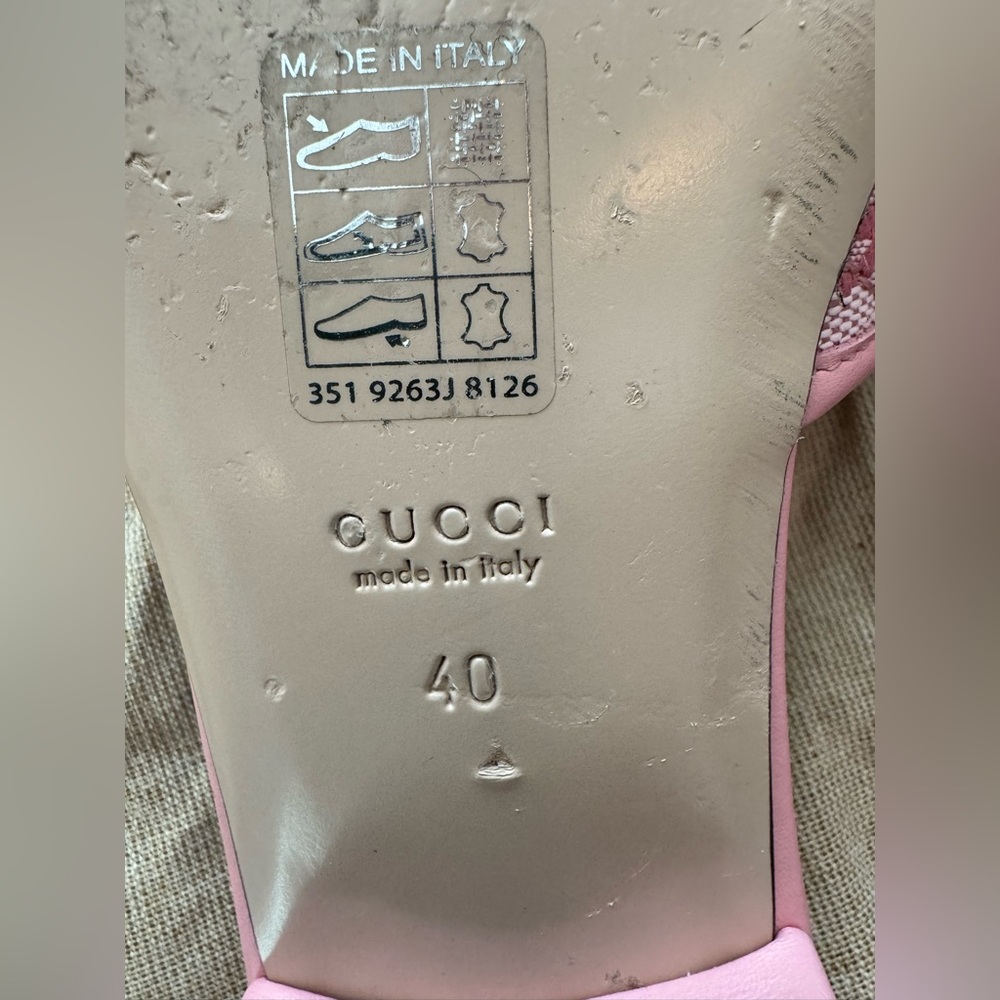 Gucci Pink GG Canvas Slide Sandals with Gold Double G Accent - Picture 9 of 15
